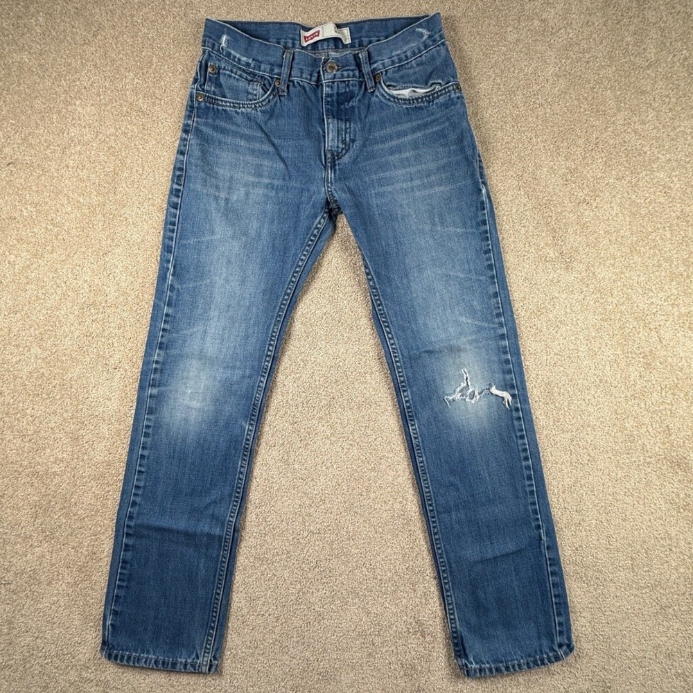 Levis 511 Slim Boys Jeans Size 14 Medium Wash Distressed Denim Blue